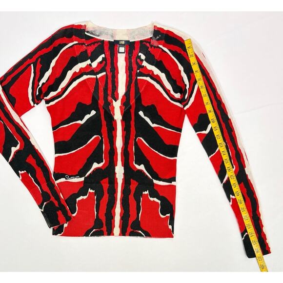 Roberto Cavalli Red Animal Print Abstract V Neck Sweater Size 4 - Picture 8 of 12